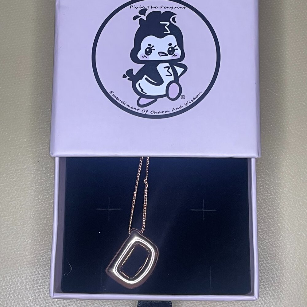 Pixie The Penguins Rose Gold Initial 'D' Necklace - image 1